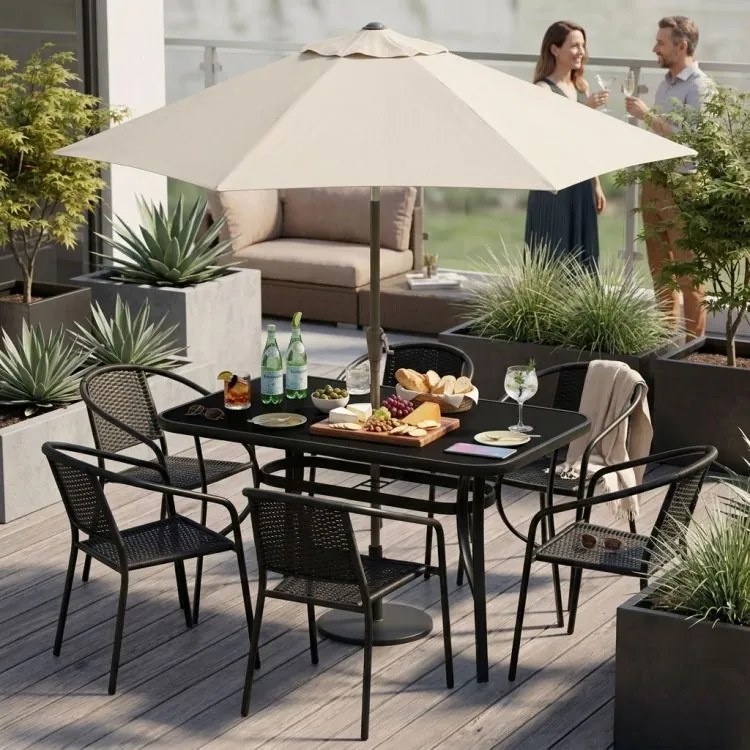 Черна градинска маса с отвор за чадър Šírka: 120 cm | Dĺžka: 70 cm