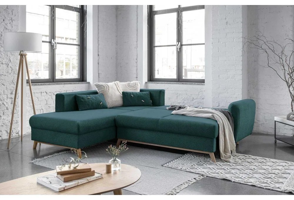 Тюркоазен ъглов разтегателен диван ляв ъгъл, Scandic Lagom - Miuform