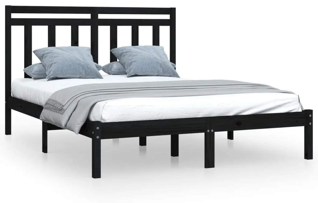 3105234 vidaXL Рамка за легло, черна, дърво масив, 140х190 см