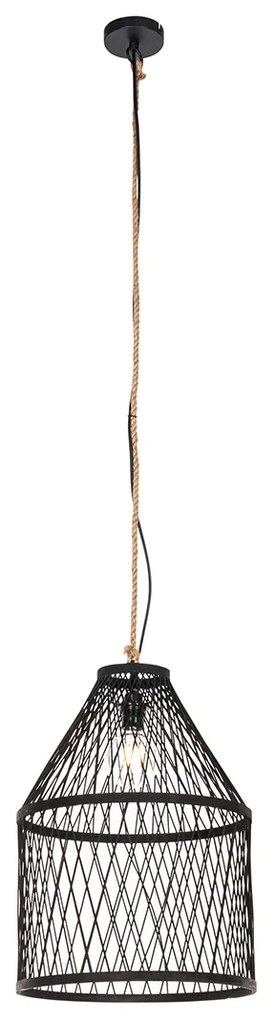 Рустикално висящо външно осветление черно ратан 40x55 cm - Calamus