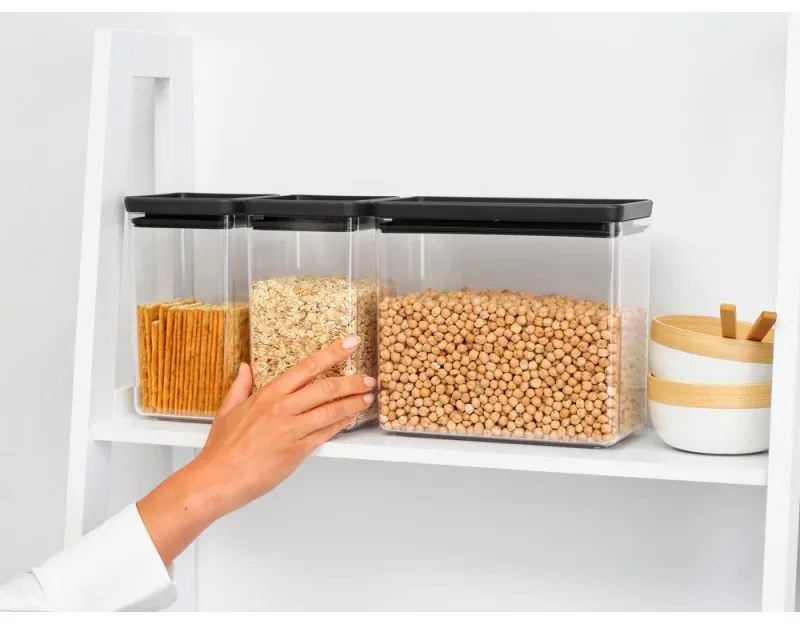 Кутии за съхранение Brabantia Tasty+ Stackable 1008879, 2x1.6л+1x3.5л, Без BPA, Плътно затваряне, Тъмносив