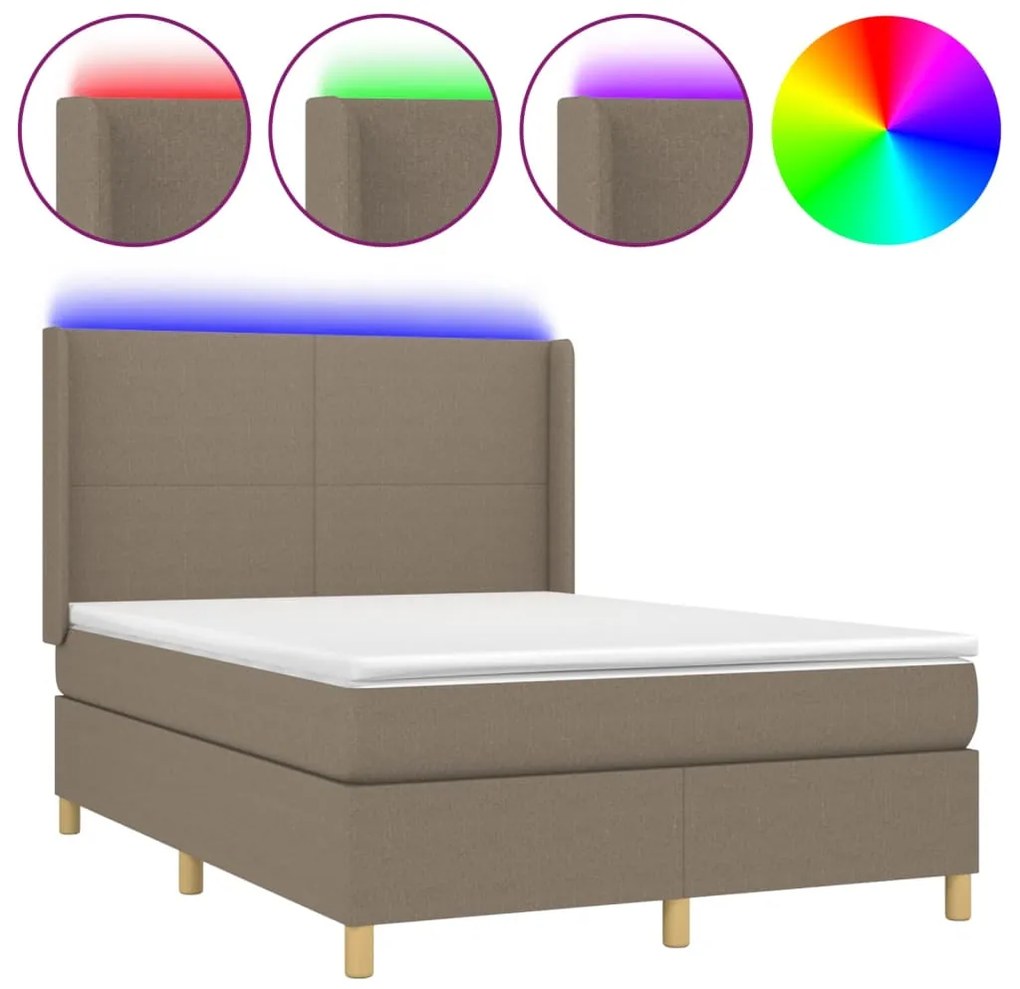3138713 vidaXL Боксспринг легло с матрак и LED, таупе, 140x190 см, плат
