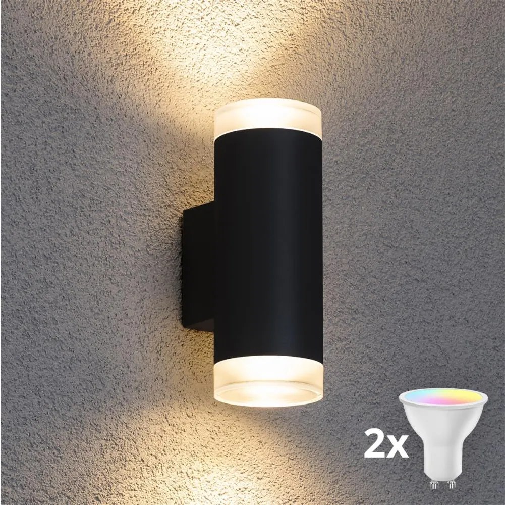Brilagi - LED RGBW външен стенен осветител MATERA 2xGU10/4,8W/230V черен IP54
