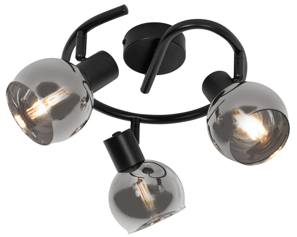 Таванна лампа в стил арт деко черна с опушено стъкло 3-светлина кръгла - Vidro