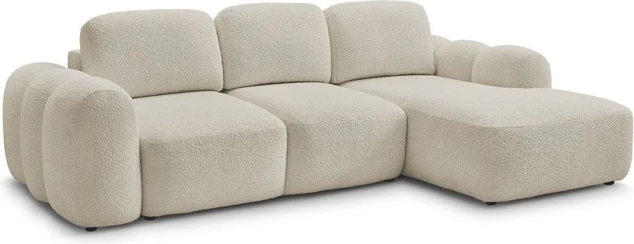 Бежов сгъваем/с място за съхранение ъглов диван от прежда с примки от букле (десен ъгъл) Montaigne – Bobochic Paris