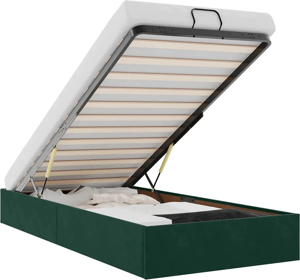 3310940 vidaXL Османска рамка за легло без матрак тъмнозелена 90x200 см кадифе