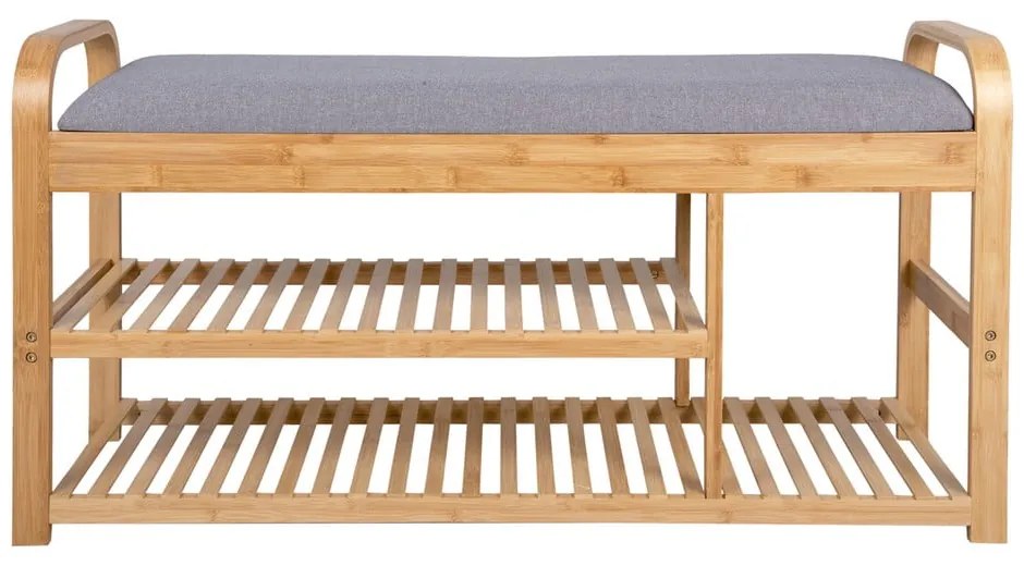 Сив/естествен бамбуков шкаф за обувки с пейка - Leitmotiv