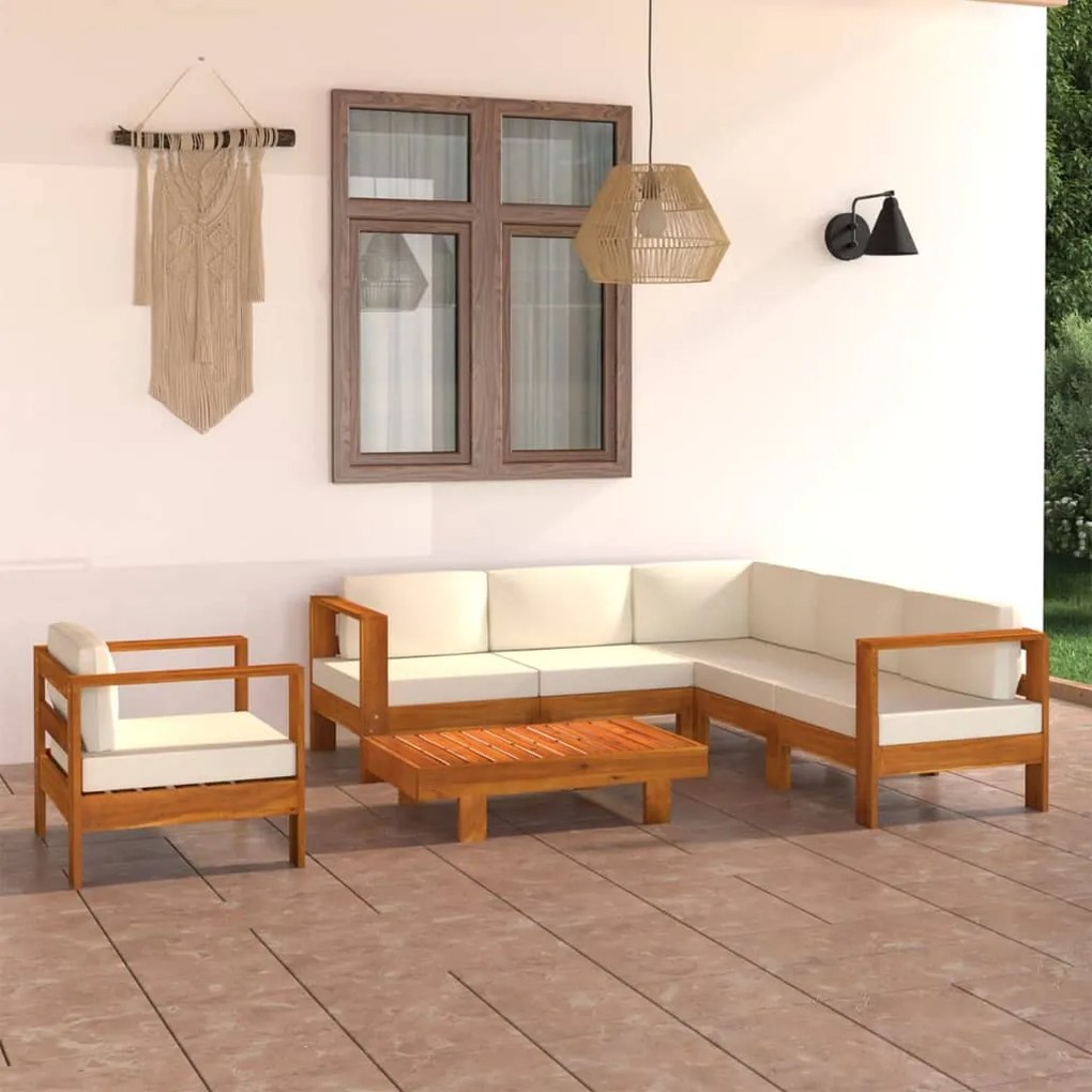 3057936 vidaXL Градински комплект с възглавници, 7 части, 100x60 см, акациево дърво