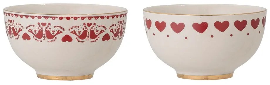 Кремави глинени купички в комплект от 2 бр. с коледни мотиви 500 ml Jolly – Bloomingville