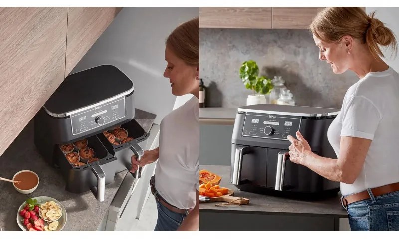 Фритюрник с горещ въздух Ninja AF400EU, 2470W, 9.5 л, 6 програми, 2 независими зони, Черен