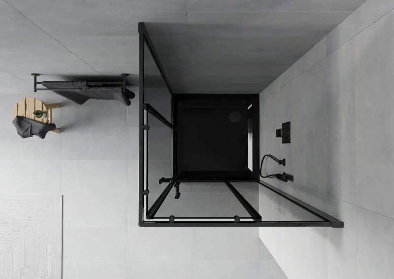 Mexen Rio квадратна душ кабина 80 x 80 см, графит, черна + поддушово корито Flat,