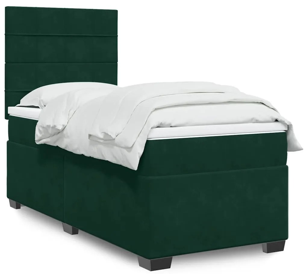 3290837 vidaXL Боксспринг легло с матрак, тъмнозелено, 100x200 см, кадифе