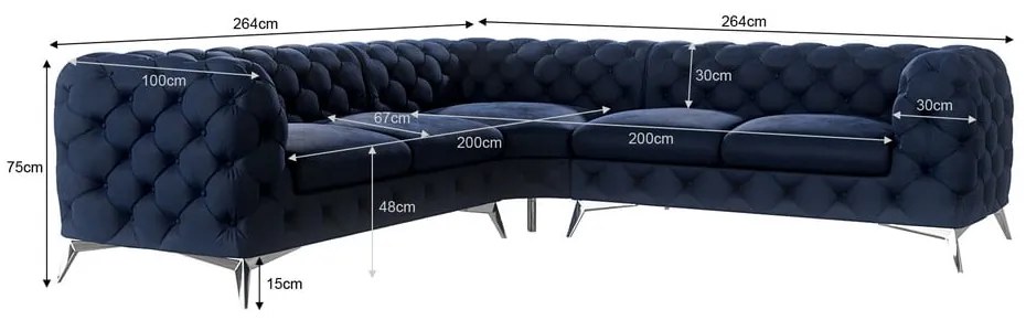 Тъмносин кадифен ъглов диван Chelsea – Ropez