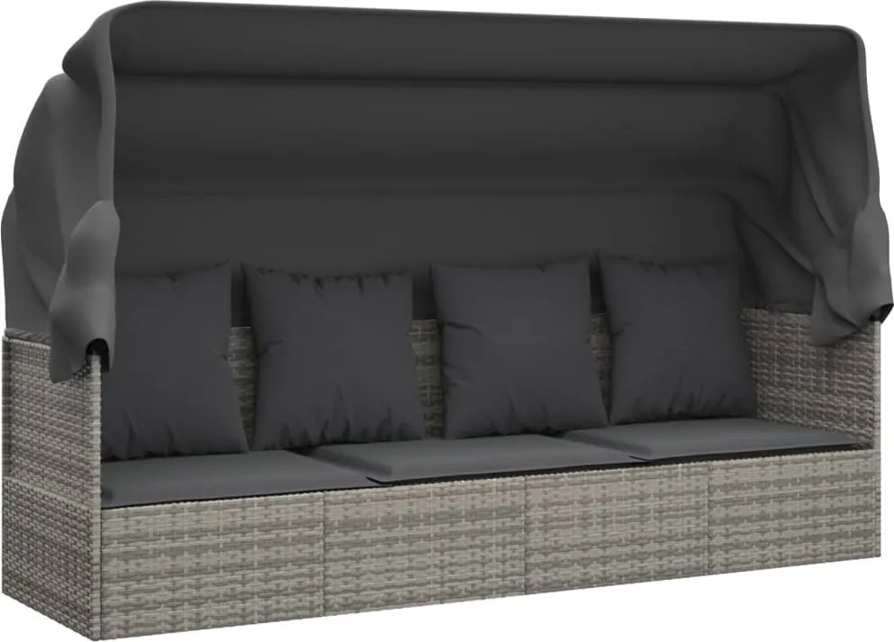 319568 vidaXL Градинско лаундж легло с покрив и възглавници сив полиратан