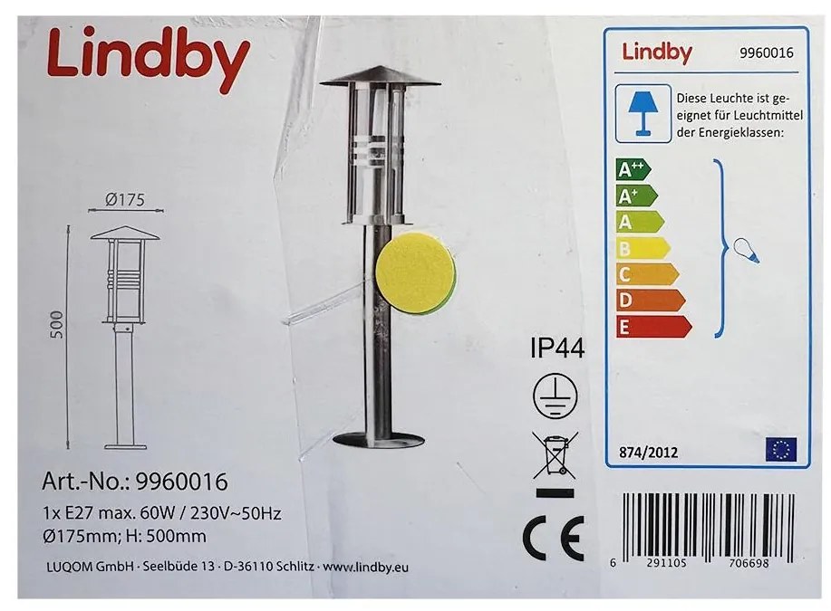 Lindby - Екстериорна лампа ERINA 1xE27/60W/230V IP44