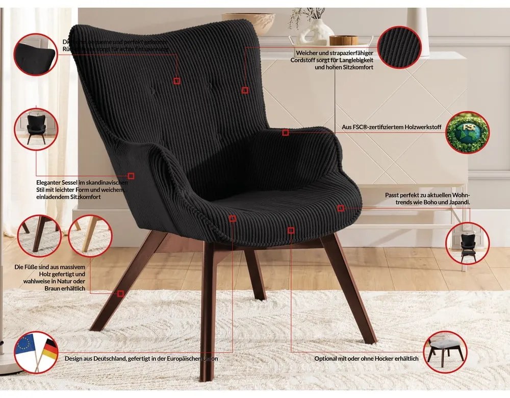 Черно кресло от рипсено кадифе Niko – Ropez