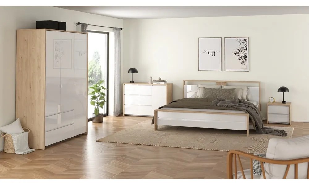 Скрин от дъбов декор в бял и естествен цвят 119x84x48 cm Next – Tvilum