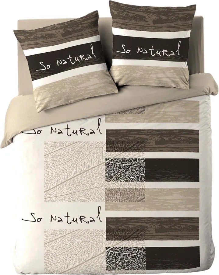 Кафяво двойно /удължено 3 части памучно спално бельо 240x220 cm So Natural – douceur d'intérieur