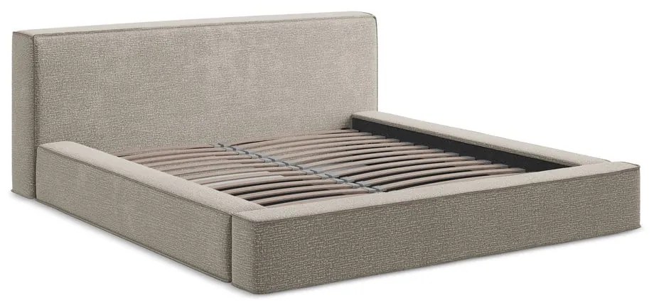 Тапицирано двойно легло сиво с място за съхранение и решетка 160x200 cm Noho - Makamii