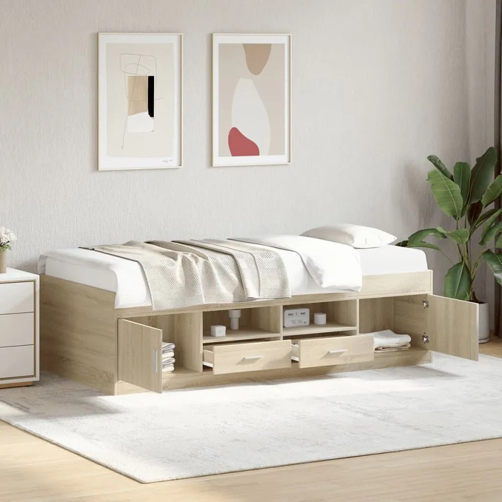 3280246 vidaXL Дневно легло с чекмеджета, без матрак, сонома дъб, 90x200 см