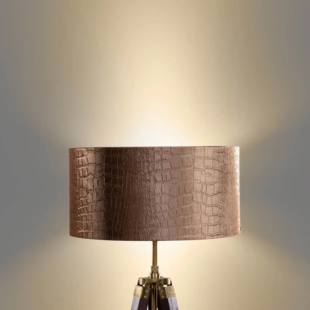 Месингова подова лампа на триножник с абажур от крокодилски велур 50см - Cortin