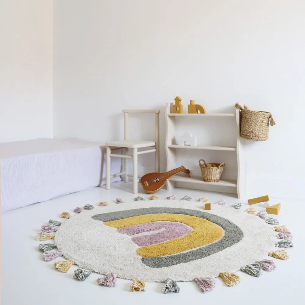 Кремав ръчно изработен памучен детски килим подходящ за пране ø110 cm Rainbow Moss – Nattiot