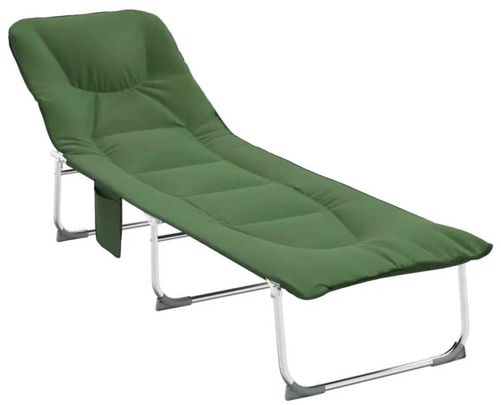 364193 vidaXL Сгъваем шезлонг, тъмнозелен, текстил