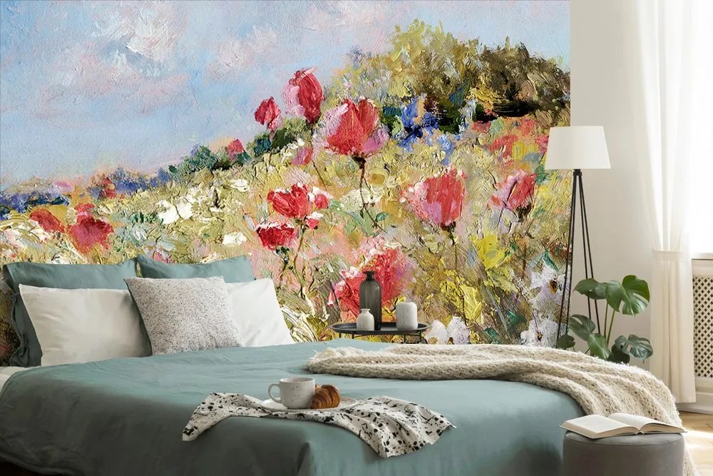 Тапет – Рисувани макове на поляна