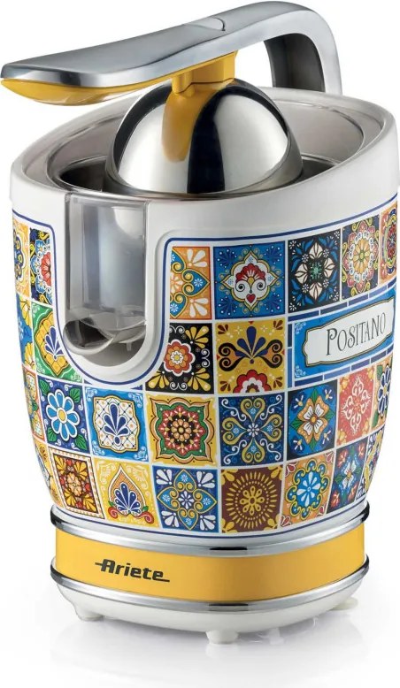 Цитрус преса Ariete Positano JUICER 0413/0P, 85W, Метално тяло, Безшумна работа, 2 приставки, Бял/Жълт