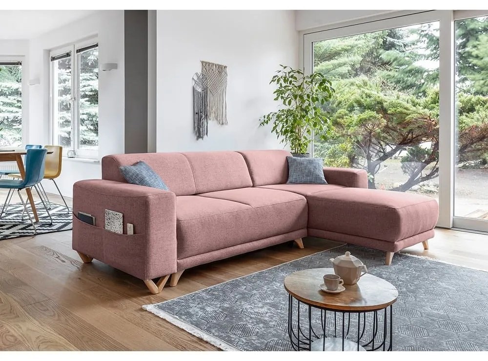 Розов разтегателен/с място за съхранение ъглов диван Classy Sophie – Miuform