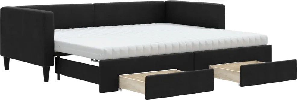 3196644 vidaXL Канапе с изтеглящо легло и чекмеджета черно 90x190 см плат
