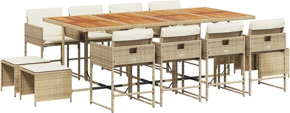 3211348 vidaXL Градински комплект с възглавници, 13 части, бежов полиратан