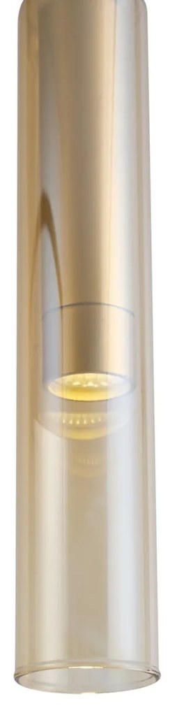 Модерен прожектор златен с кехлибарено стъкло за релсова система 1-фазна - Slimline Loyce