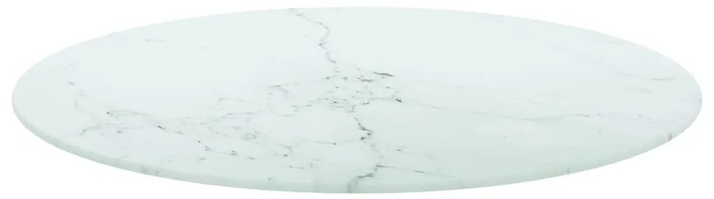 322249 vidaXL Плот за маса бял Ø70x0,8 см закалено стъкло с мраморен дизайн
