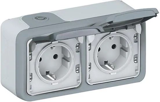 Legrand Контакт шуко ДВОЕН открит монтаж 16A IP55 цвят Сив Plexo  - 069702