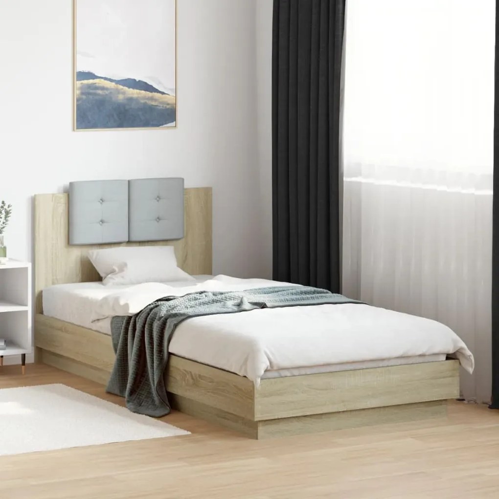 3209942 vidaXL Рамка за легло с табла, дъб сонома, 90x200 см, инженерно дърво