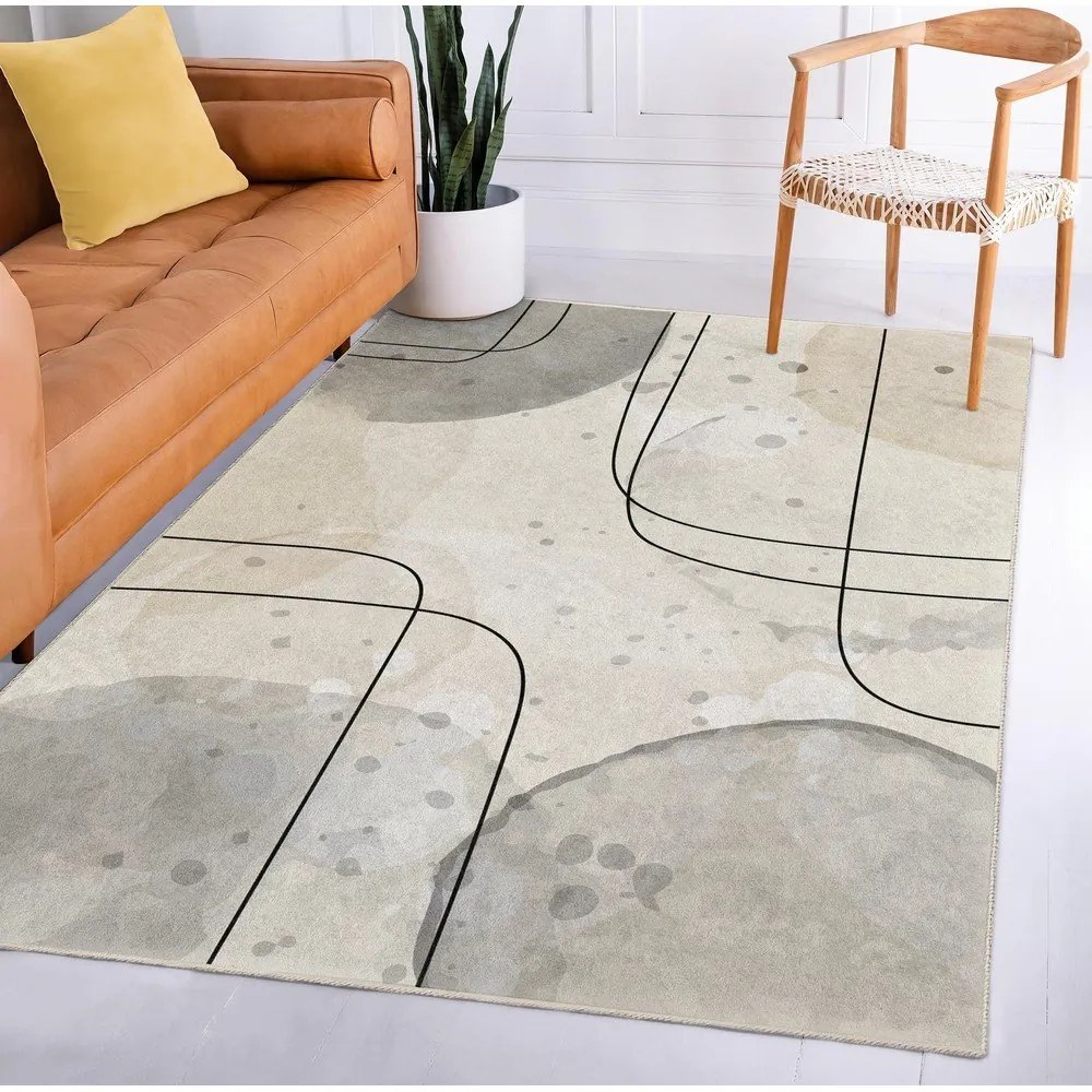 Сиво-кремав килим подходящ за пране 160x230 cm Simple Lines – Mila Home