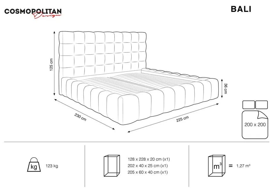 Сиво тапицирано двойно легло с място за съхранение и решетка 200x200 cm Bali - Cosmopolitan Design