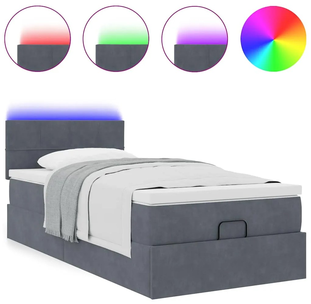 3312585 vidaXL Османска легло с матрак и LED, тъмносиво, 80x200 см, кадифе