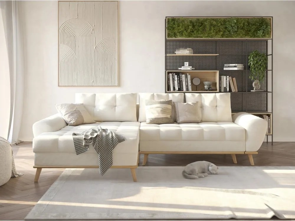 Кремав разтегателен ъглов диван (ляв ъгъл) Balitco – Ropez