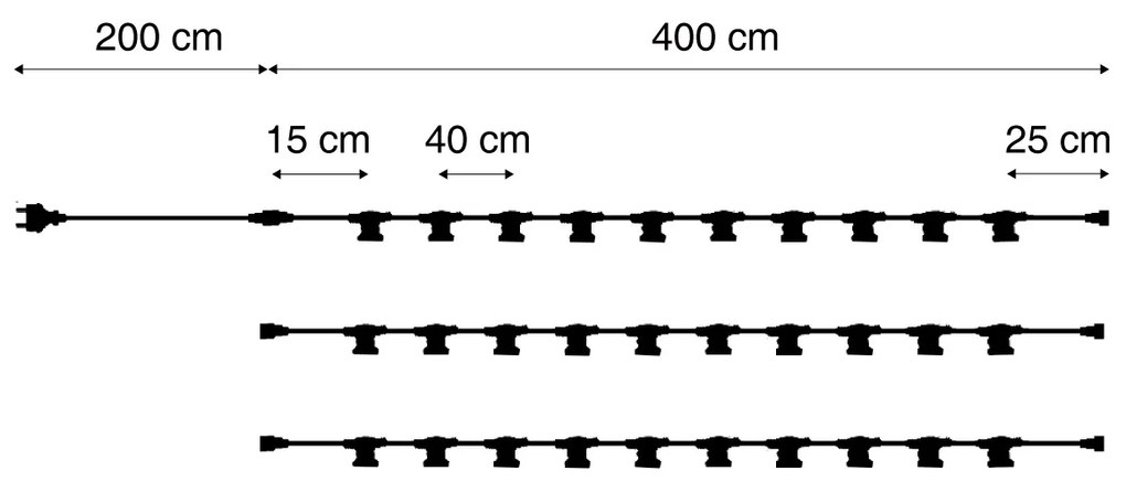 Свързващи се черни празнични светлини с щепсел 14 м 30 светлини IP44 - Lubber