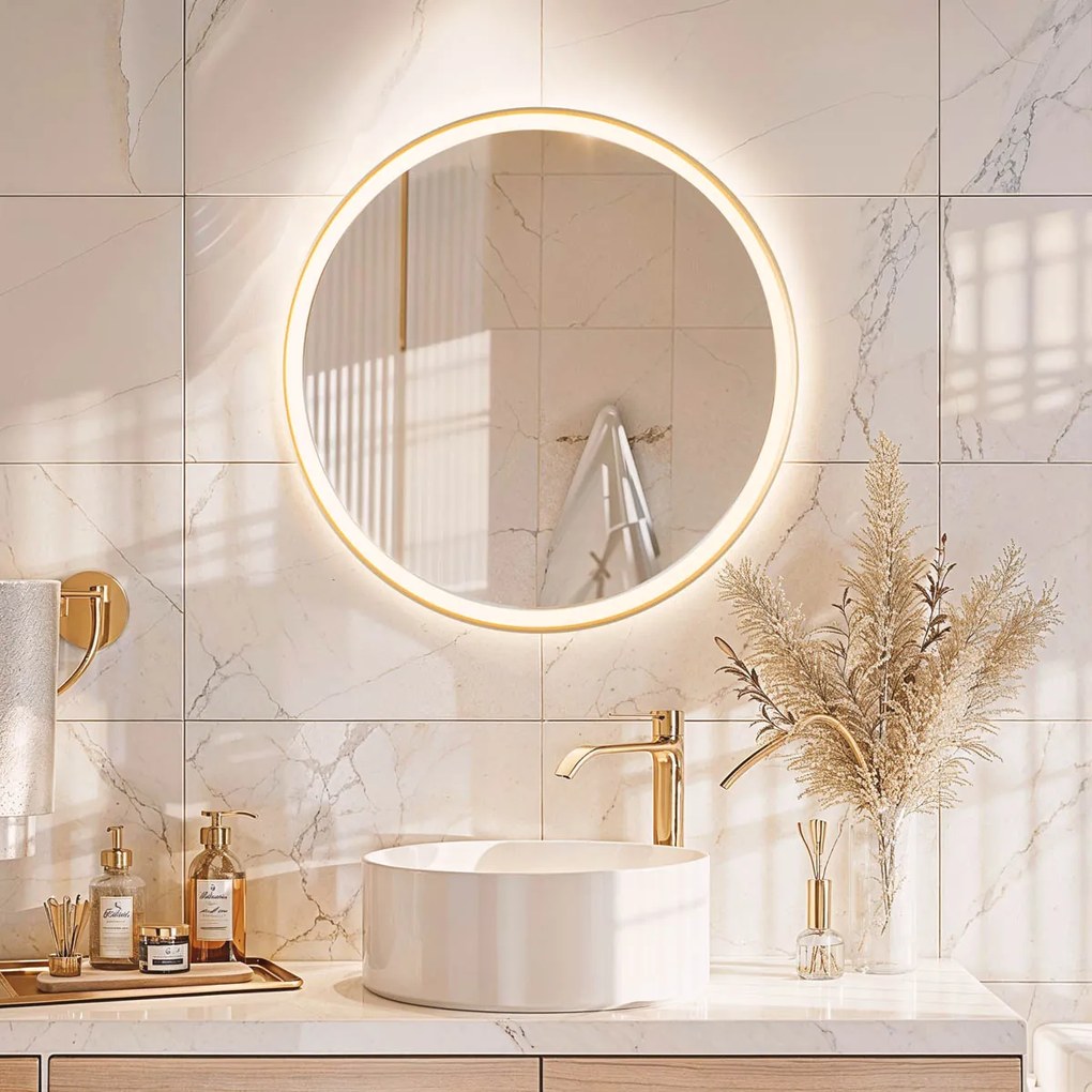 Огледало за баня златно 70 см с LED 3-степенно димиране с докосване кръгло - Miral