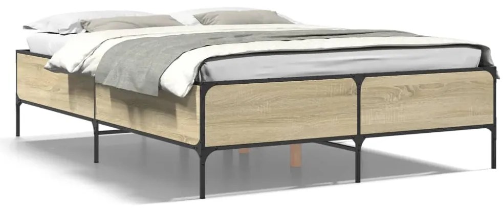 3279798 vidaXL Рамка за легло, дъб сонома, 140x200 см, инженерно дърво и метал