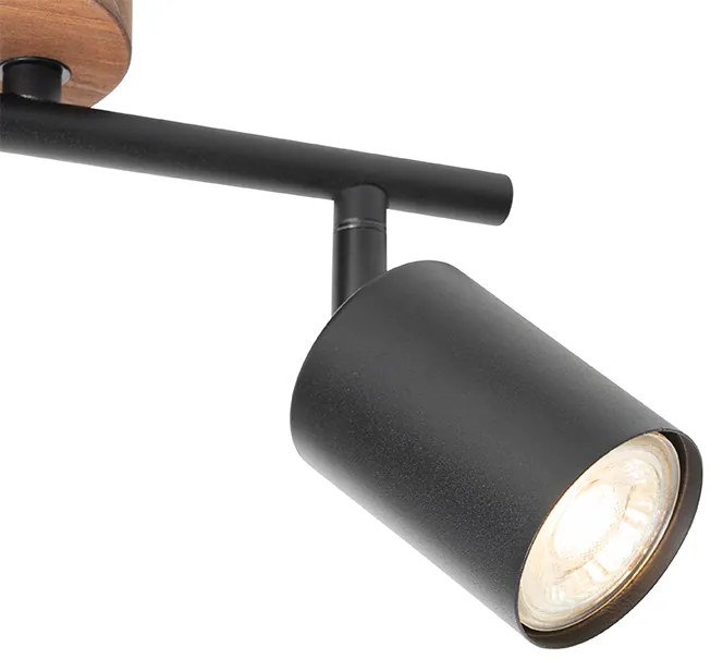 Индустриален прожектор черен с дърво наклонен 2-светлина - Jeana