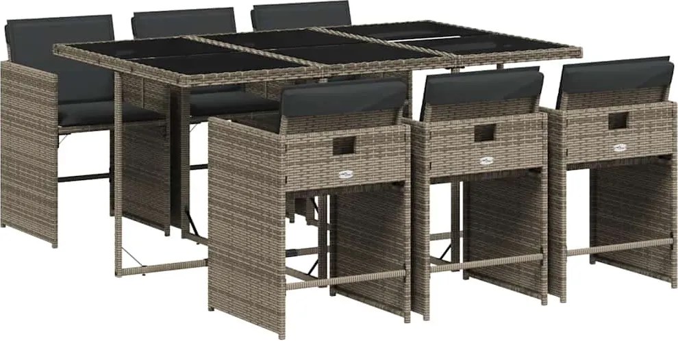 3211088 vidaXL Градински трапезен комплект 7 части с възглавници сив полиратан