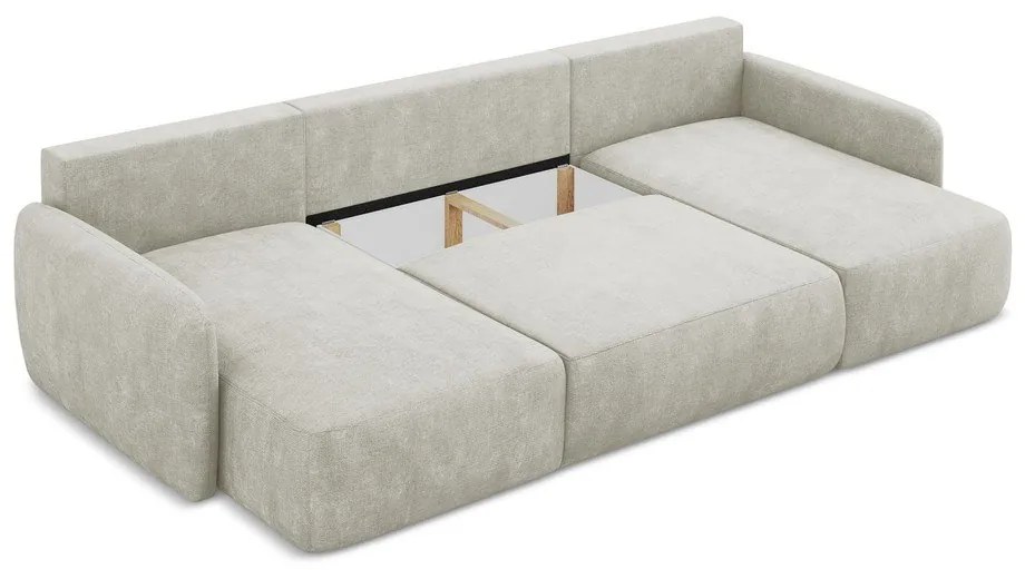 Кремав шенилов разтегателен ъглов диван с място за съхранение (U форма) Lilo – Makamii