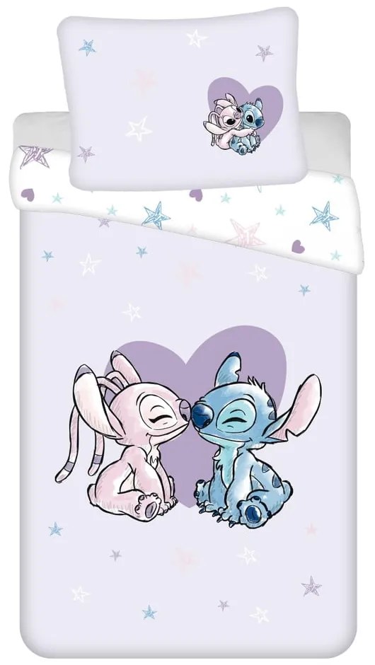 Единично детско памучно спално бельо 140x200 cm Lilo and Stitch "Heart" – Jerry Fabrics