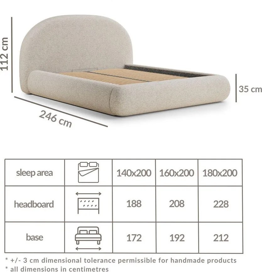 Сиво двойно легло 160x200 cm тапицирано с място за съхранение с включена подматрачна рамка Maumere – Maison de Rêve