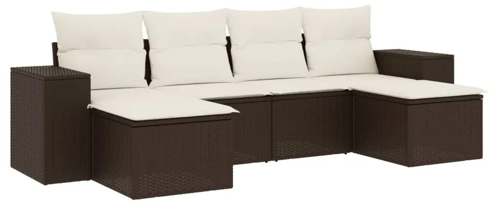 3255260 vidaXL Градински комплект с възглавници, 6 части, кафяв, полиратан