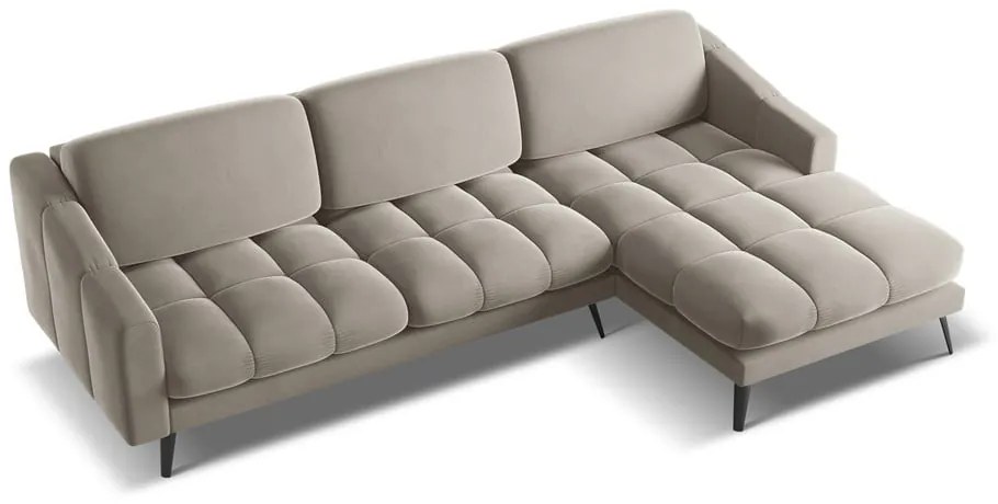 Бежов кадифен ъглов диван (десен ъгъл) Nalu – Makamii